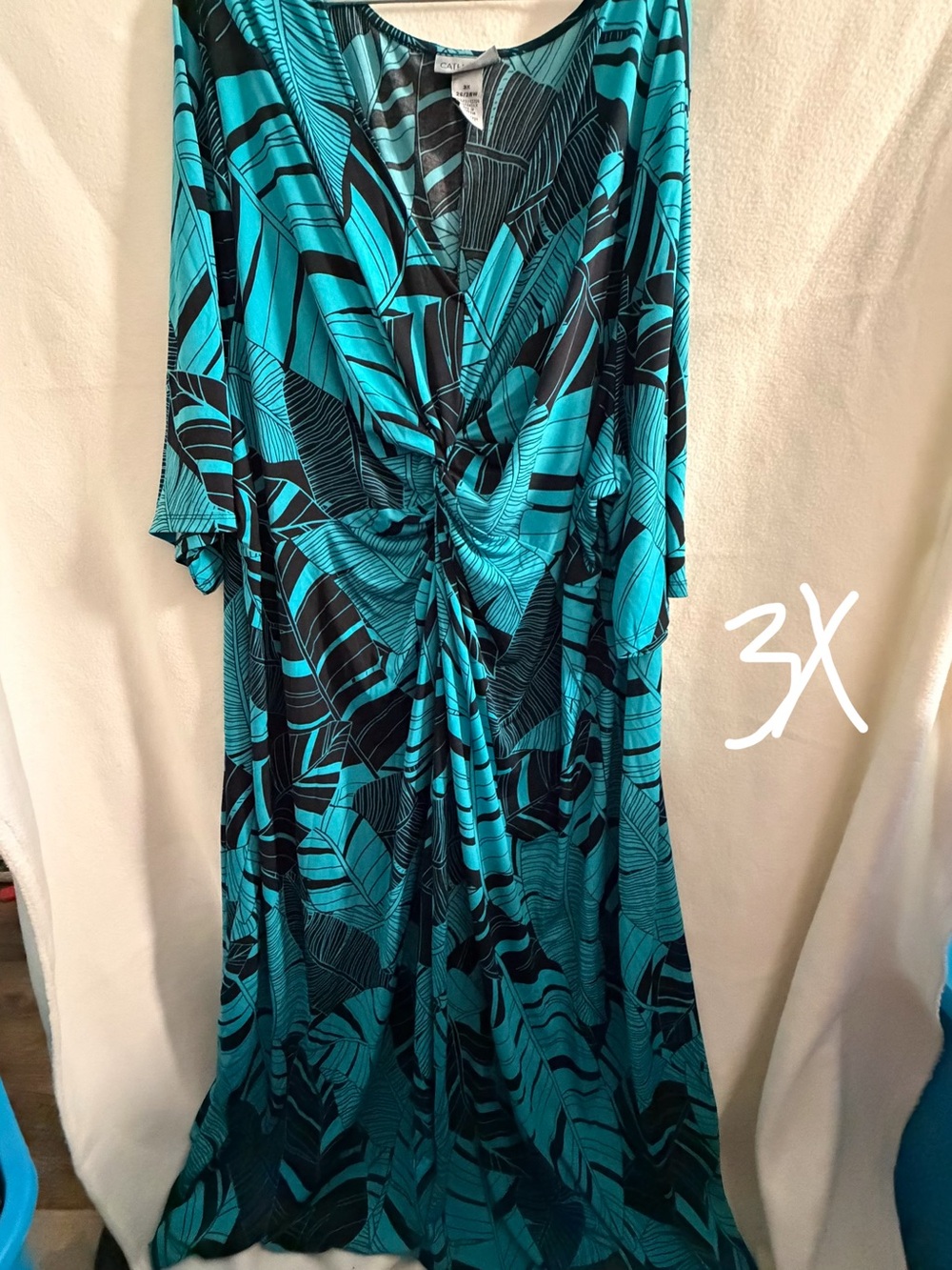 Turquoise & Black Twist-Front Maxi Dress